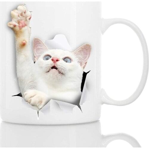 White Cat Coffee Mug Ceramic Funny Coffee Mug Perfect Cat Lover Gift - Cute Novelty Coffee Mug Present Great Birthday or Chris