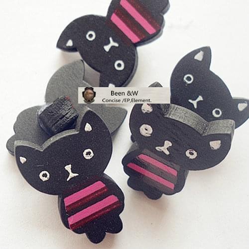 Free shipping! Cartoon,animal Baby wooden buttons 21*17MM DIY children pin Handwork accessories melancholy black cat 100Pcs
