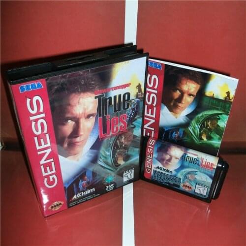 True Lies US Cover with Box and Manual For Sega Megadrive Genesis Video Game Console 16 bit MD card