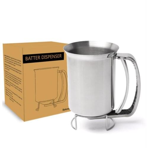 Pancake Batter Dispenser With Lid-Stainless Steel-Professional Kitchen Tool-Great For Baking,Cupcakes,Muffins-Cooking Crepes