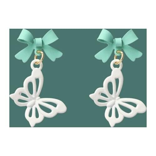 Elegant Blue Bowknot Butterfly Earrings for Women Summer Dating Earrings 2021 Trend Girls Wedding Party Gift Friends Jewelry M4