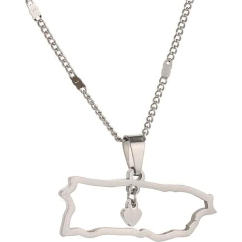 Stainless Steel Puerto Rico Map Pendant Necklaces Puerto Ricans Map Heart Pendant Charm Jewelry