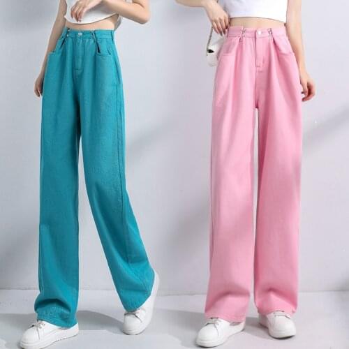 Candy Colors Jeans Wide Leg Pants Women High Waist Loose Straight Denim Trousers Y2K 2021 New Blue Solid Plus Size Pink Fal P148