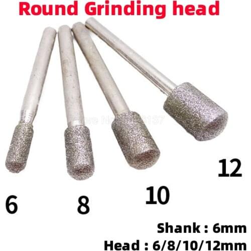 1Pcs 6MM Shank Diamond Cylinder Round Burr Rotary Grinding Head Engraving Etching Abrasive Cylindrical Internal Mounted Points
