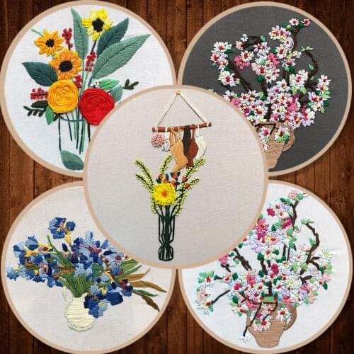 20cm European-style Flowers DIY Embroidery Set Beginners Sewing Kit Cross-stitch Crafts Hand-stitched Decoration