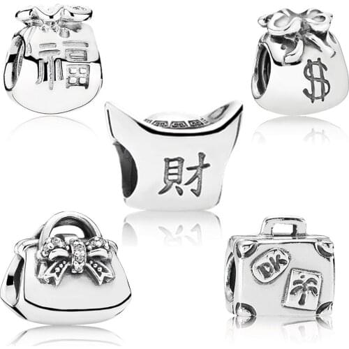 2020 New Fashion Lucky Moneybags Suitcase Sparkling Handbag Ingot Charm Stringing Diy Bracelet Original Female Jewelry Gift