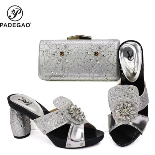New Arrival Shoes and Bag for Party Wedding Italian Shoe and Bag Set for Party In Women Low Heels Elegant Rhinestone Women Shoes