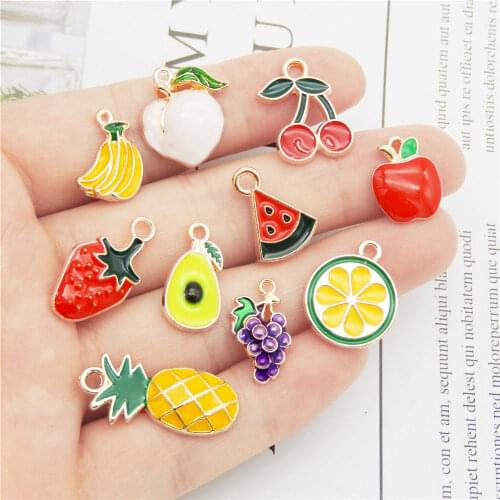 10PCS Alloy Enamel Fruits Charms Gold Tone Pineapple Peach Mixed Pendant For Women Earrings Bracelet Jewelry Craft DIY Accessory