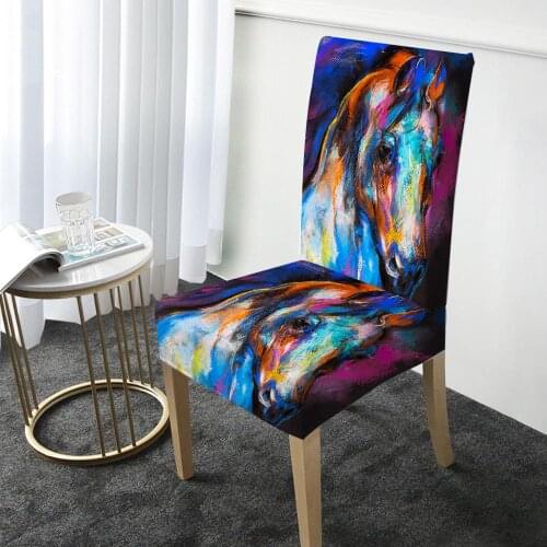 Colorful Horse Print Chair Cover Elastic Dining Chair Protector Cover Washable Slipcover for Christmas Banquet Party Home Decor