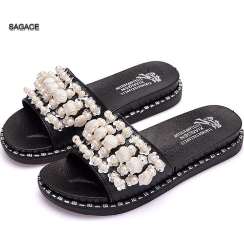 SAGACE Women Ladies Girls Bohemian Style Crystal Sandals Slippers Beach Shoes Fashion Female Slides Summer Shoes Sandalias
