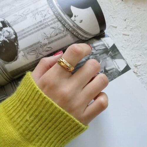 Silvology 925 Sterling Silver Concave Convex Rings Gold Texture Irregular Foil Paper Female Open Rings Jewelry 925 Silver Gift