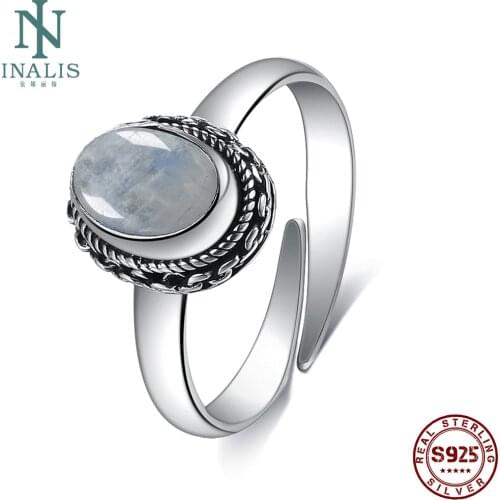 INALIS Vintage Oval Natural Moonstone Rings For Womens 925 Silver Ring High Quality Anniversary Gifts Fine Jewelry Recommend
