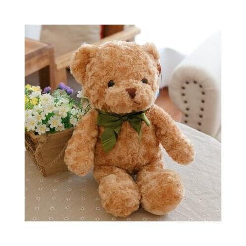 About 38cm light brown teddy bear plush toy silk belt bear doll birthday gift b0644