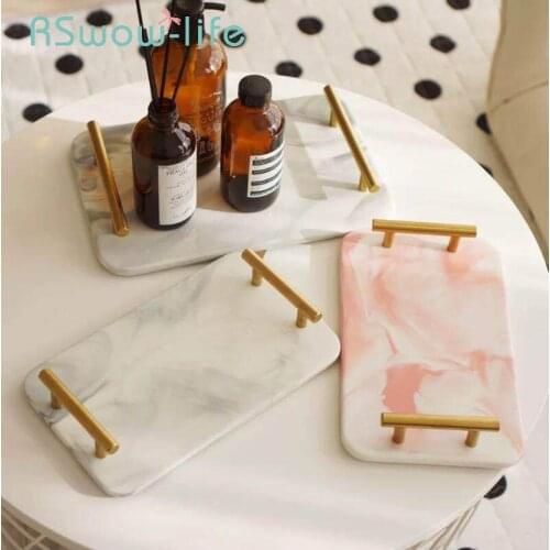 Creative Marbled Gold Belt Trays Rectangular Cosmetic Jewelry Storage Tray Decorative Trays Service Tray For Household Storage