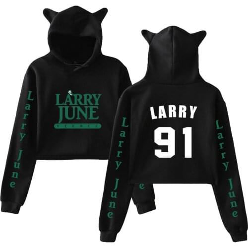 Larry June Cat Ear Hoodies Women Long Sleeve Hooded Crop Sweatshirts Hot Sale Casual Streetwear Clothes