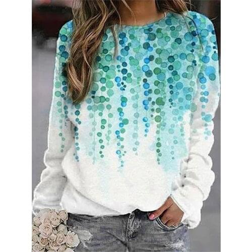 Sky Blue Print Oversized Crewneck Sweatshirt Women Vintage Loose Casual Pullover Long Sleeve Fashion Thin Top 2021 Spring Autumn