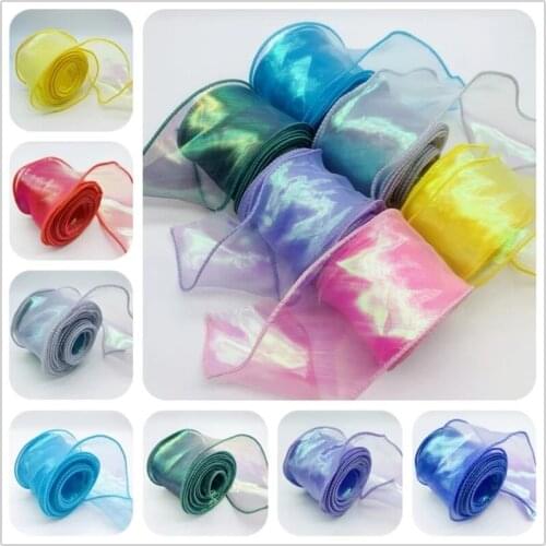 1yard/Lot 50mm Wave Edge Silk Colorful Organza Ribbon For Bow Wedding Christmas Decoration Handmade DIY Wrapping Crafts