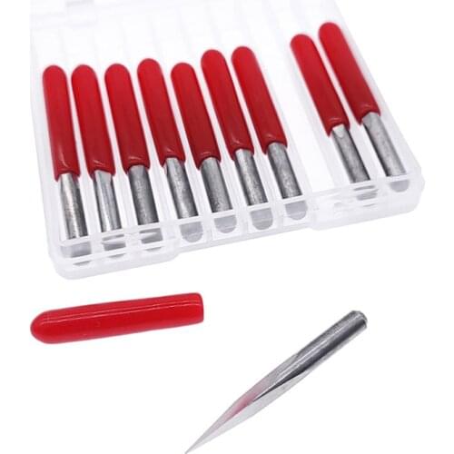 10Pcs 3.175mm Shank 3 Edge Pyramid Engraving Bits 3 Face Bit 10-90 Degrees Carbide End Mill Milling Cutter CNC Router Bit
