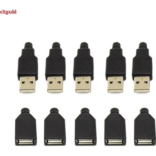 10pcs Type A Male Female USB 4 Pin Plug Socket Connector With Black Plastic Cover Type-A DIY Kits