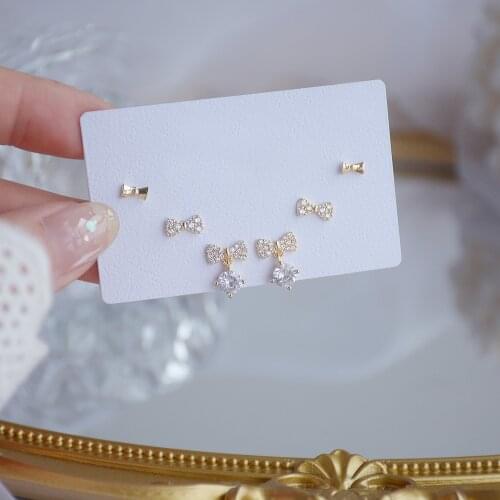 14k Real Gold Fashion Jewelry Small Cute Crystal Bowknot Exquisite Stud Earrings for Woman Holiday Party Elegant Earring
