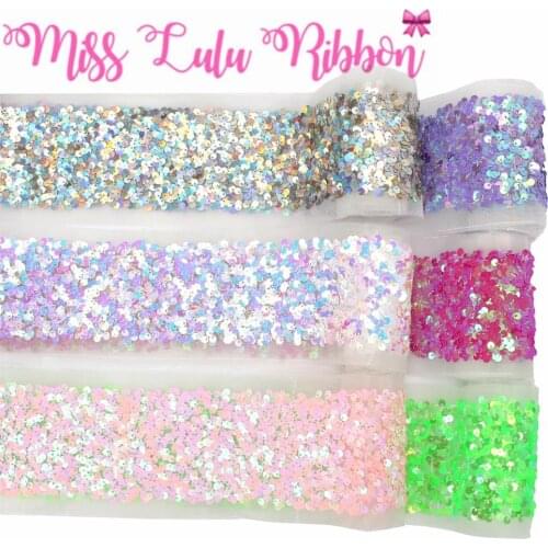3"75mm Scatter Sequin Ribbon (Back Side with Tulle, 9.5cm Width Added 1cm Edge) 25.5yards/Pack(3*8.5y/r) DIY Bowknots