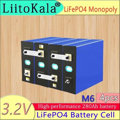 4pcs LiitoKala 3.2V 280Ah lifepo4 large battery 12V 48V 280AH rechargeable battery pack for electric vehicle RV solar duty free