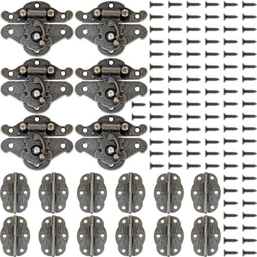 6 Pieces Retro Design Decorative Cabinet Jewelry Box Antique Buckle Wooden Box Latch Decorative Hasp Latch Buckle and 12 Vintage