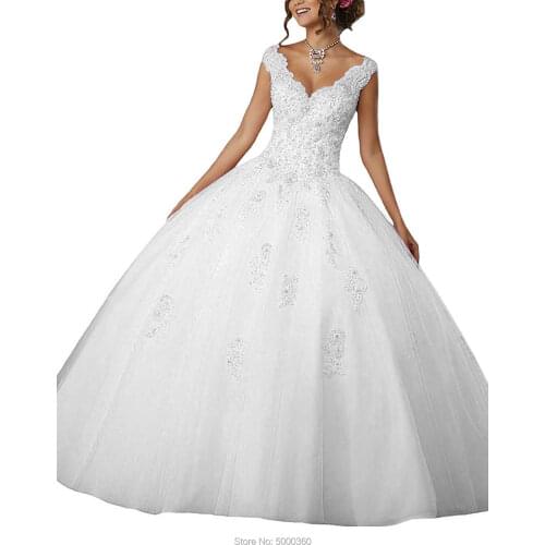 2019 Double Straps V Neck Quinceaneara Dresses Ball Gown vestidos de quinceanera Keyhole Back sweet 16 dresses Floor Length