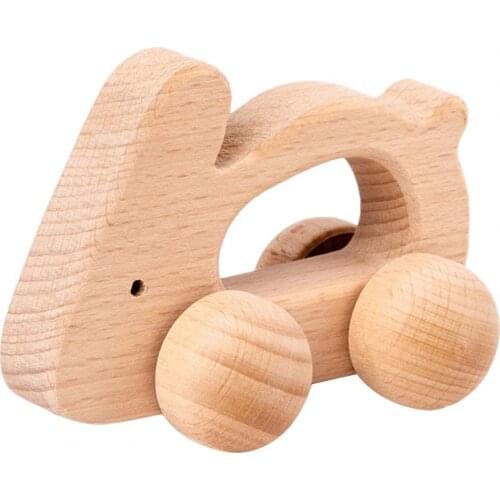 Cartoon Animal Design Wooden Mini Car Children Kids Gift Educational Teether Toy