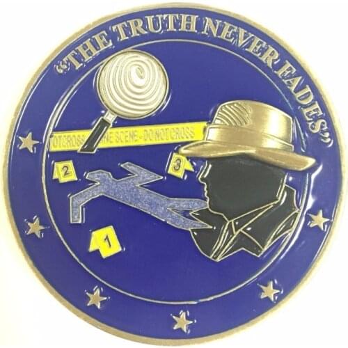 Cheap 3D Detective Gold Challenge Coin with Sticker