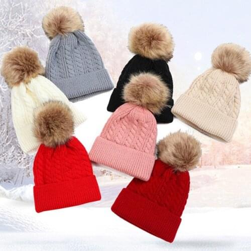 Pompom Baby Beanie Cap Autumn Winter Kids Girl Boy Hat Knitted Warm Solid Color Outdoor Children Toddler Beanie Baby Accessories
