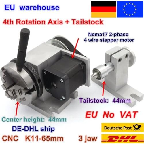 EU K11-65mm 3 jaw chuck 65mm 4th Axis & Tailstock CNC dividing head/Rotation Axis for CNC router woodworking engraving Machine