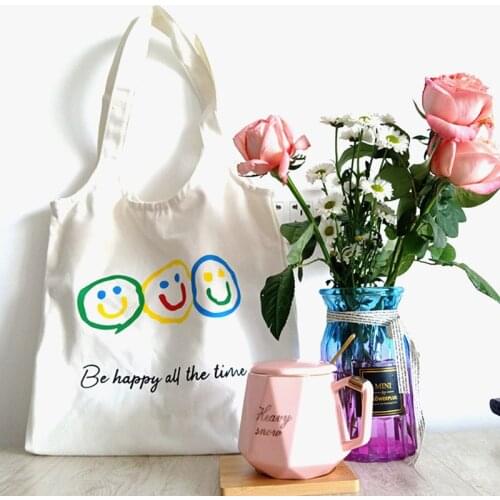 Ins hyuna chic simple fruit smiley face shoulder bag art female canvas bag simple portable shoulder bag