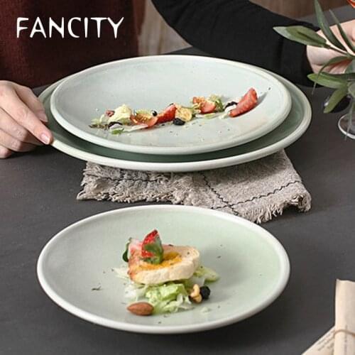 FANCITY Ceramic plate Japanese-style dinner plate Shallow plate tableware Western breakfast flat plate Household vegetable plate