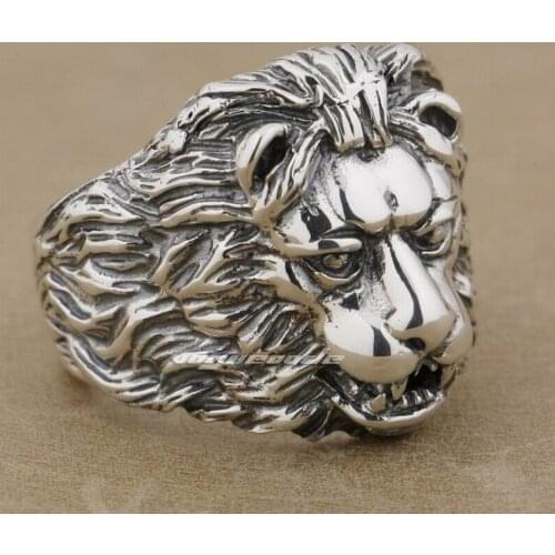 LINSION 925 Sterling Silver King Of Lion Mens Biker Rocker Punk Ring 9K022 US Size 7 to 15
