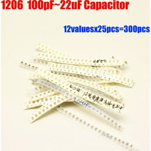 1206 SMD Capacitor 12valuesX25pcs=300pcs 100pf~22uf Assortted Kit