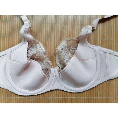 Cotton Padded Lace Bras Underwire Full Coverage Sheer Supportive push up Bra Top Plus Size 44 42 40 38 36 34 C D DD E Cup Bh D08