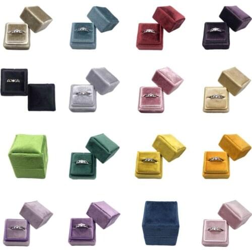 Square Velvet Ring Box Single Ring Display Holder with Detachable Lid Ring Box Holder for Wedding Ceremony(Peacock blue)