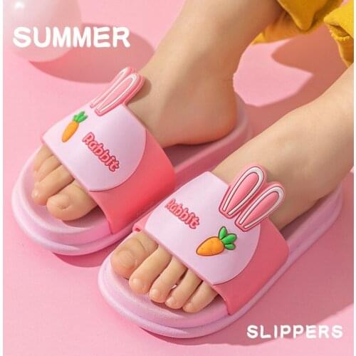 Cute Rabbit Slippers For Boy Girl 2021 New Children Summer Shoes Kids Indoor Slippers Soft PVC Baby Flip Flops Anti-Slip Sandals