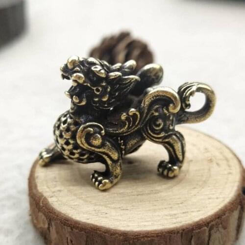 Antique Solid Brass brave troops Miniature Figurines Retro Copper Animal Tea Pet Desktop Ornament Decor Crafts Keychain Pendants
