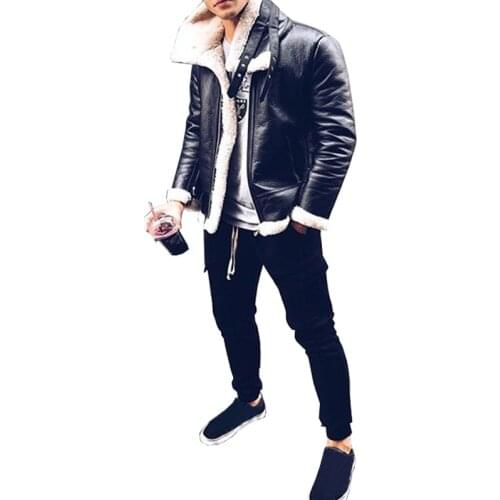 Fashion mens leather jacket Autumn Winter New mens Plus velvet lining warm PU coat male Solid color zipper Cardigan outwear Top