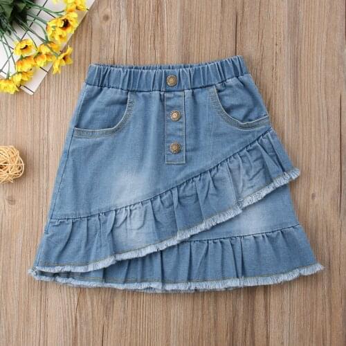 Fashion Toddler Kids Girls Blue Denim Mini Skirt Short Blue Ruffle Fashion Summer Jeans Skirt