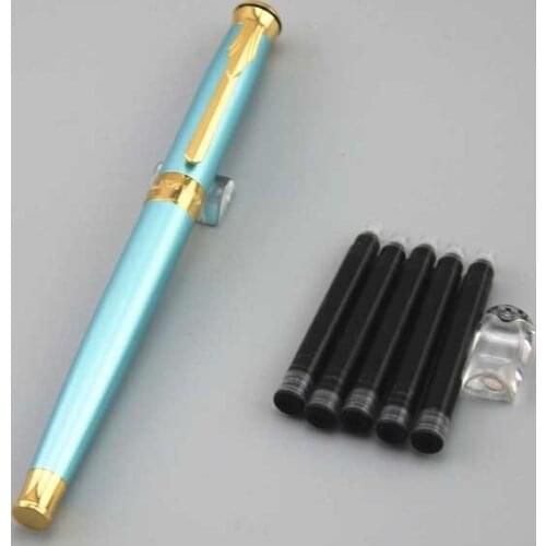 Male female DKW blue fountain pen High quality metal pens business gift father gift luxury caneta with 5pcs ink sac 051