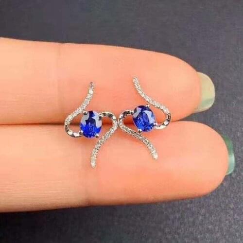 Natural Sapphire Line Type Earrings S925 Pure Silver Fine Fashion Charming Jewelry For Women Free Shipping Meibapj FS