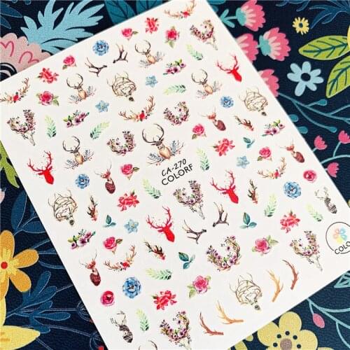 Newest CA sereis CA-7-14 watercolor deer 3d nail art sticker nail decal stamping export japan designs rhinestones decorations
