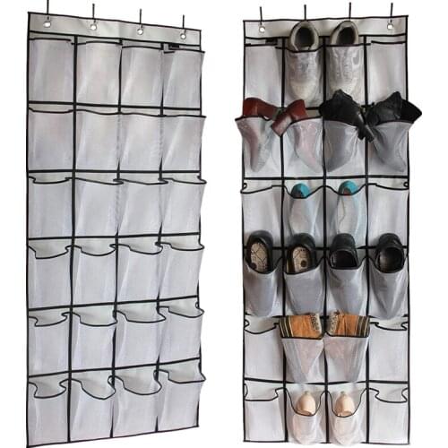 Over The Door Shoe Hanging Organizer 24 Grids Larger Mesh Pokets Non-woven Fabric Dormitory Home Closet Storage Bag with 4 Hooks