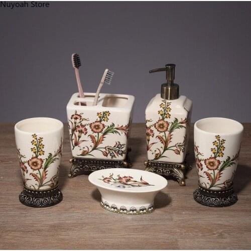 European Style Bathroom Supplies Ceramic Toothbrush Cup Liquid Soap Bottle Soap Dish Toothbrush Holder Bathroom Decoration