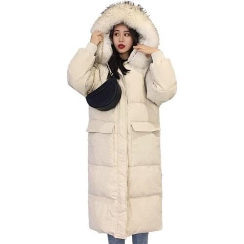 Down Jacket Large Size 2020 New Autumn and Winter Casual Thick Fur Collar Hooded Down Coat Women Parka Mid-long Jacket NS2102