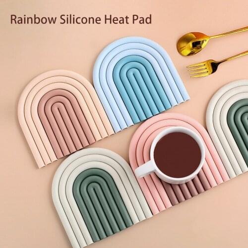 Rainbow Silicone Pot Holder Coaster Kitchen Heat-Resistant Plate Mat Household Dining Table Heat Insulation Pad Anti-Scald Mat
