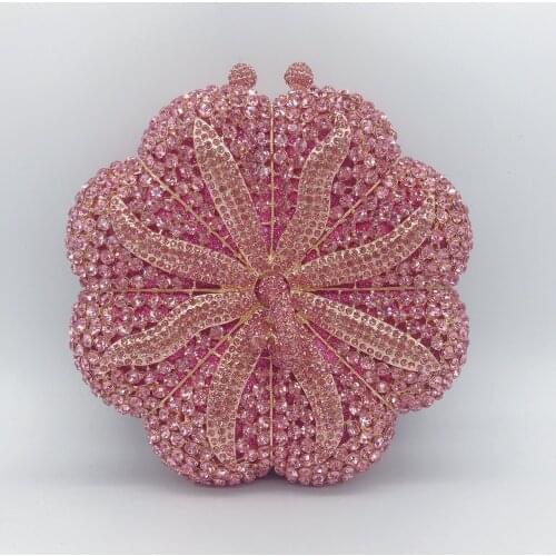 Pumpkin-Shaped Pink Rhinestone Diamond Wedding Purses And Crystal Chain Handbags Women Evening Party Prom Clutches Mini Wallets